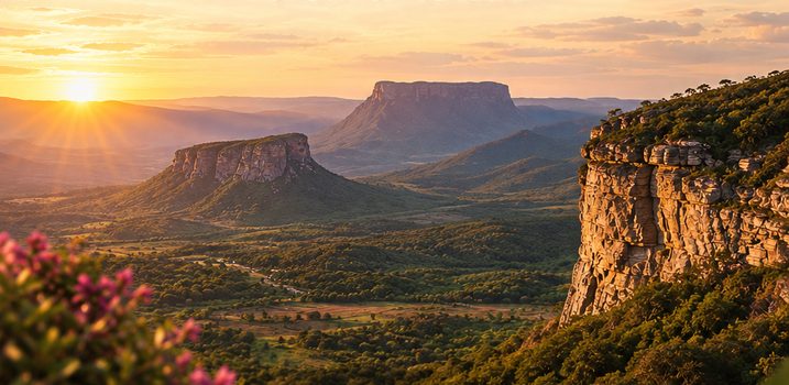 Pôr do sol sobre as serras da Chapada Diamantina